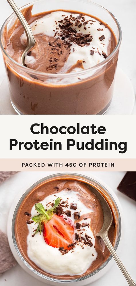 This chocolate protein pudding is made with Greek yogurt and whey protein powder and cocoa powder. It’s delicious, creamy, packed with 45 grams of protein and comes together in just five minutes! Pudding And Yogurt, Protein Pudding Recipe Greek Yogurt, Protein Powder In Yogurt, Protein Pudding Fairlife, Protein Greek Yogurt, Recipes Using Whey Protein Powder, Optimum Nutrition Whey Recipes, Benefits Of Protein Powder, Protein Pudding With Protein Powder