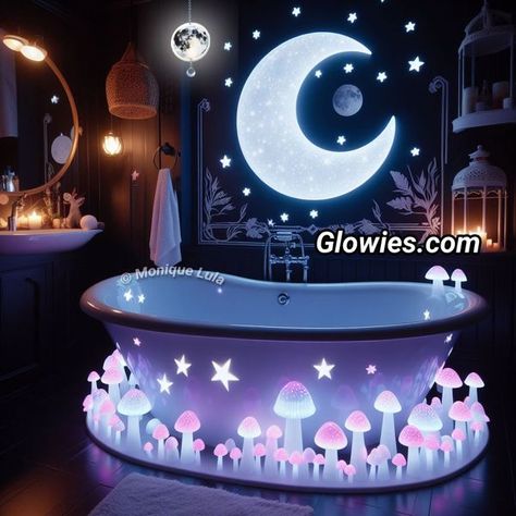 Galaxy Bathroom Ideas, Galaxy Bathroom, Mushroom Galaxy, Moon Mushroom, Monique Lula, Crafty Hobbies, Futuristic Home, Bathroom Tub, Random Anime