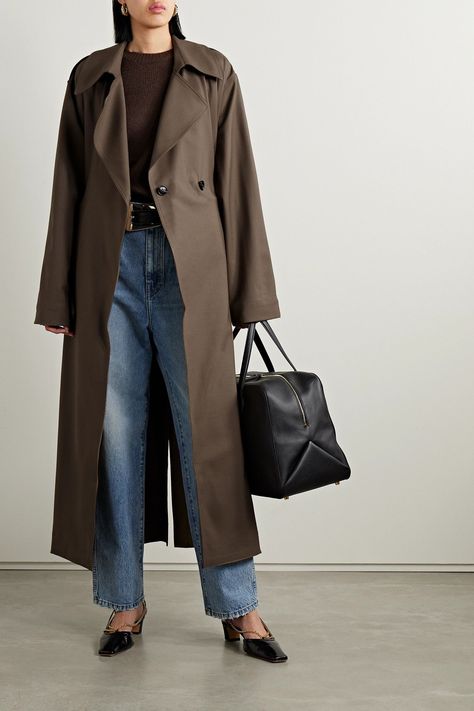 LESET - Jane Belted Wool-blend Twill Trench Coat - Brown - large Finland Fashion, Stealth Wealth, Oversized Clothing, Brown Trench Coat, Trench Coat Outfit, Oversized Outfit, Winter Outfit Inspiration, Matthew Williamson, Designer Accessories