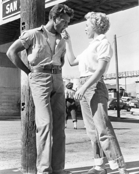 Marilyn Monroe and Blue Jeans in “Clash by Night” | Norma Jean Baker, Fritz Lang, Marilyn Monroe Photos, Marlon Brando, Disney Tangled, Norma Jean, Norma Jeane, Brendon Urie, John Wayne