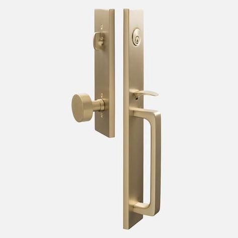 Lausanne Entrance Handleset with Cylinder Knob - Satin Brass Door Fixtures, Venice House, Entrance Handle, Front Door Hardware, House Makeovers, Budget Interior Design, Hollow Core Doors, Modern Ranch, House Bedroom