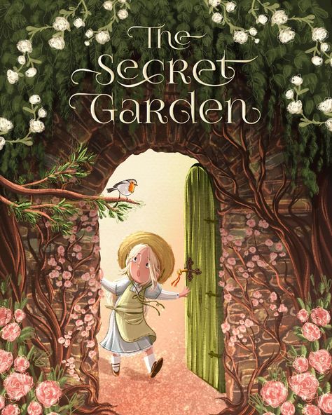 What is your favorite childhood book? For me, it has always been *The Secret Garden* by Frances Hodgson Burnett. I love the descriptive writing about the beautiful, hidden rose garden that lay dormant for years until a sad little girl revives it. As she discovers and nurtures the garden, she also discovers and nurtures herself. As the garden comes to life, so does she. It’s just so beautiful, isn’t it? I thought it would be fun to imagine what I would draw if I were asked to illustrate the c... The Secret Garden Drawing, The Secret Garden Illustration, The Secret Garden Book Cover, Secret Garden Illustration, Secret Garden Book, Book Illustration Design, Inktober 2024, Book Reviews For Kids, Favorite Childhood Books