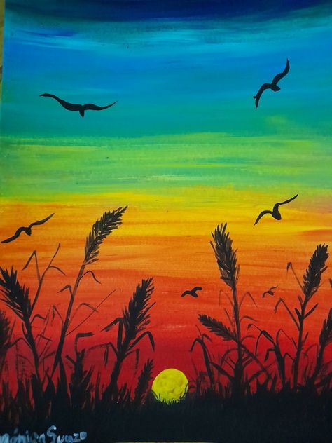 Rainbow Sunset Painting, Rainbow Sunset, Colours Of The Rainbow, Sunset Painting, The Rainbow, Rainbow Colors, All The Colors, My Art, Rainbow