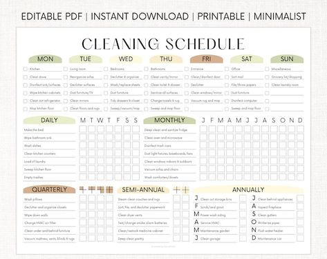 Daily Clean House Checklist - Etsy Yearly Checklist, Household Chores Chart, Editable Cleaning Schedule, Easy Cleaning Schedule, House Checklist, Chore Chart Template, Cleaning Planner, Cleaning Schedule Printable, Schedule Organization