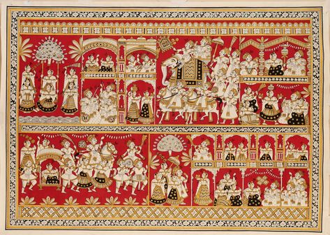 Phad Painting Rajasthan, Bengali Paintings, History India, Phad Painting, Handmade Paper Art, Rajasthani Art, Folk Painting, Kerala Saree, Stick Figure Drawing