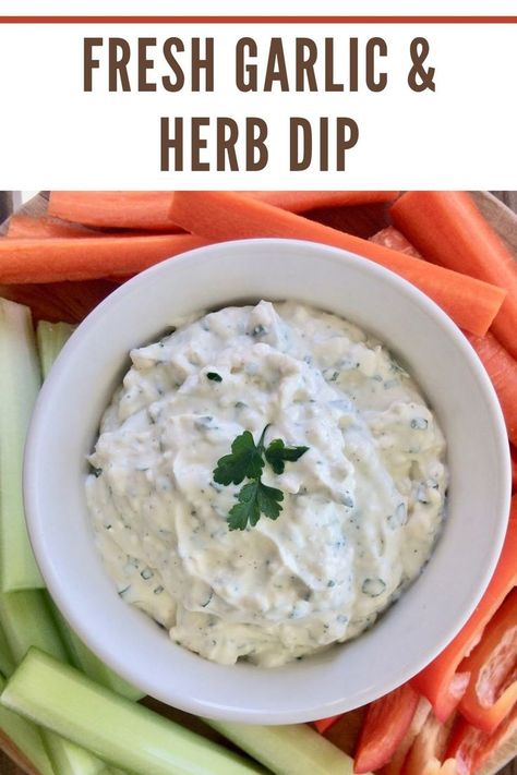 Bowl of fresh garlic and herb dip with fresh vegetables. Garlic Herb Dip, Vegetable Dip Recipe, Herb Dip, Sweet Potato Quesadilla, Eat More Vegetables, Vegetable Dip, Garlic Dip, Beet Hummus, Baby Puree Recipes