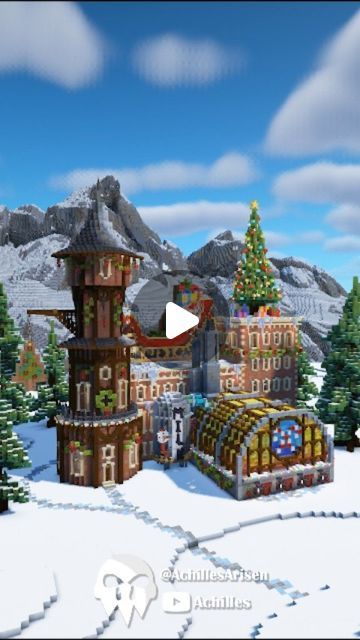 Achilles on Instagram: "Santa's Workshop 🎄🎁🎅❄  Merry Christmas and Happy Holidays!  #minecraft #minecraftchristmas #minecraftbuild #minecraftfantasy #minecrafthouse #minecraftinterior #minecraftdesign" Minecraft Santa’s Workshop, Santas Grotto Minecraft, Minecraft Santas Workshop, Minecraft Santa Workshop, Santa Minecraft, Minecraft Christmas House, Minecraft Christmas Village, Minecraft Christmas Decorations, Minecraft Winter Builds