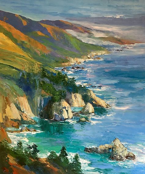 Mcway Falls Big Sur, Gallery Wall Artwork, Seashore Paintings, Mcway Falls, Landscape Painting Tutorial, Landscape Art Painting, Landscape Drawings, Ocean Painting, Mountain Paintings