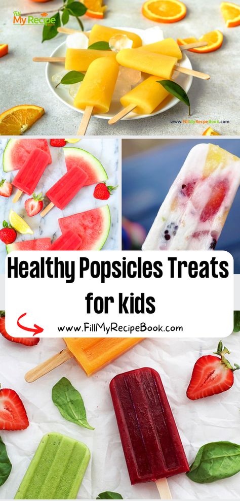 Healthy Popsicles Treats for kids recipe ideas for frozen snacks. Homemade fresh orange popsicles with yogurt fruit ice cream on a stick Things To Do With Frozen Fruit, Popcicles Recipes Fruit, Fresh Fruit Popsicles, Toddler Popsicle Recipes, Healthy Ice Lolly Recipes, Popsicle Recipes For Kids, Frozen Fruit Popsicles Recipes, Orange Popsicles Recipe, Frozen Fruit Popsicles