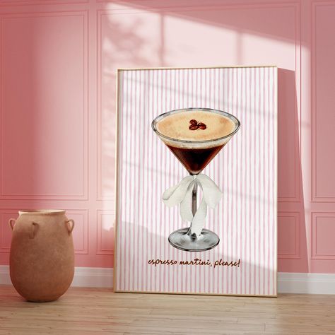 Espresso Martini Print, Coquette Wall Art, Grandmillennial Decor, Retro Cocktail Wall Art, Vintage Cocktail Posters, Martini Lover Gifts by CloverAndQuill on Etsy Espresso Martini Art, Martini Please, Grandmillennial Decor, Coquette Wall Art, Cocktail Posters, Expresso Martini, Martini Print, Elegant Illustration, Cocktail Wall Art