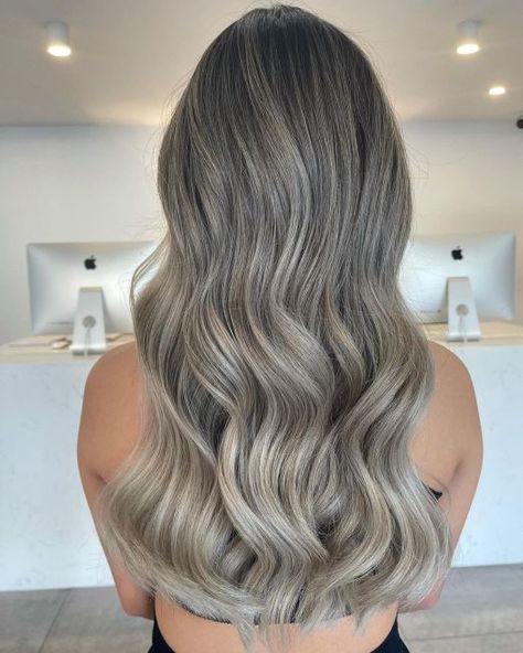 Ash and Silver Balayage Colors Balayage Colors, Silver Balayage, Ash Blonde Hair Balayage, Straight Hair Highlights, White Blonde Highlights, Hair Color Mahogany, Gray Balayage, Icy Blonde Hair, Hair Extensions For Short Hair