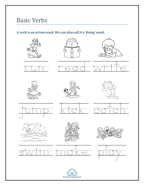 Kindergarten Grammar Worksheets Archives - Mr Greg's English Cloud Abc Worksheets For Kids, Verbs Worksheet For Kindergarten, Verb Worksheets For Kindergarten, K3 Activities, Verbs Kindergarten, Kindergarten Grammar Worksheets, Action Verbs Worksheet, Kindergarten Grammar, Story Timeline