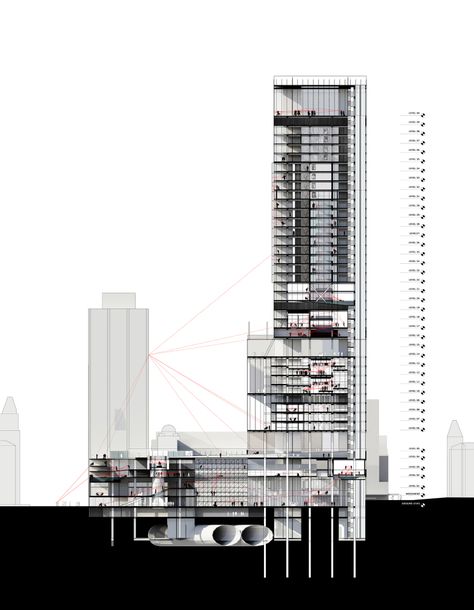 Tower Section 01 Tower Section, Stadium Architecture, Urban Design Graphics, Residential Building Design, Architectural Floor Plans, Site Analysis, Skyscraper Architecture, Architecture Collage, Architecture Building Design