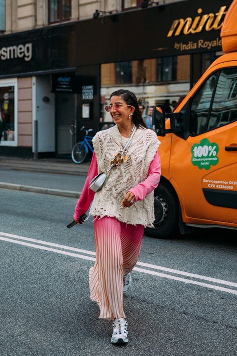 The Best Street Style at the Spring 2022 Copenhagen Fashion Shows | Vogue Vest Street Style, 2023 Street Style, Sydney Fashion Week, Copenhagen Fashion Week Street Style, Sydney Fashion, Copenhagen Street Style, Work Sweaters, Sweater Vests, Copenhagen Fashion