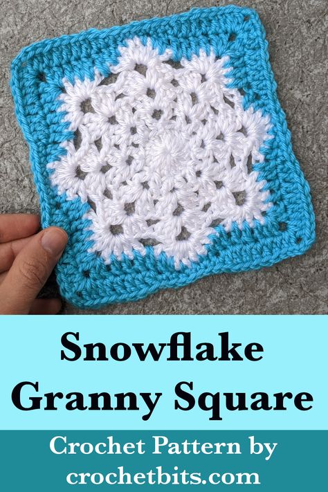 Crochet Snowflake Granny Square Pattern Snowflake Crochet Square, Snowflake Crochet Pattern Free Granny Squares, Crochet Granny Square Snowflake, Firework Granny Square, Granny Square Snowflake Pattern, Crochet Snowflake Granny Square Pattern, Disney Granny Square Crochet Pattern, Snowflake Pillow Crochet Pattern Free, Granny Squares Christmas