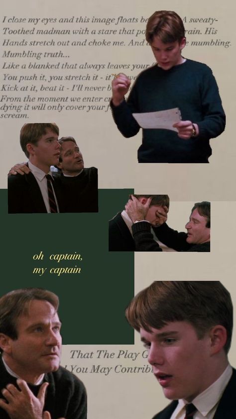 collage of Todd's poem scene in dead poets society where he's trying to write a poem and then Mr Keating helping him come up w a poem in front of class Todd Anderson Poem, Todd Anderson Aesthetic, Todd Anderson, Dead Poets Society, Close My Eyes, His Hands, Mad Men, Poets, Poetry