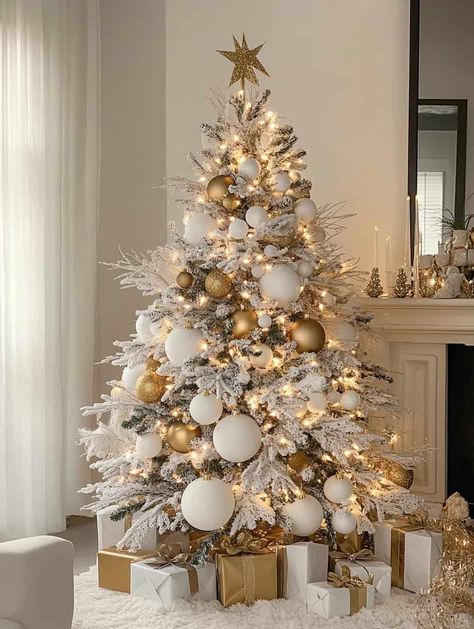 Curious about the latest Christmas tree trend that’s stealing the spotlight? Discover five breathtaking ways to decorate a white Christmas tree that will make your holiday decor unforgettable. From classic white and gold elegance to whimsical candy cane themes, these ideas are sure to bring festive magic into your home! Christmas Tree With White And Gold Ornaments, White Decoration Christmas Tree, Simple Classy Christmas Tree, Christmas Tree Ideas Gold And White, White Decor Christmas Tree, White And Gold Christmas Tree Ideas, How To Decorate A White Christmas Tree, Christmas Tree White Gold, Christmas Tree Gold And White