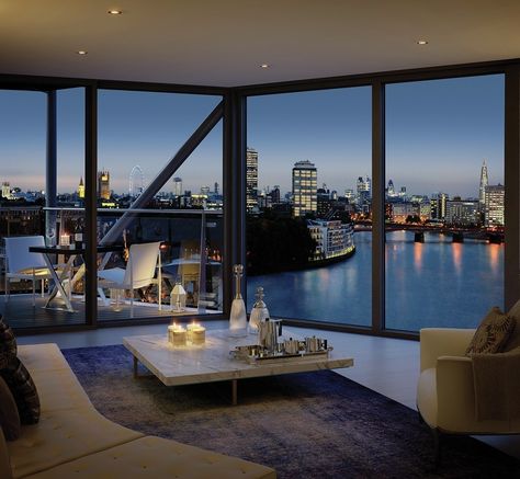 Penthouse London, Apartamento New York, London Apartments, Luxury Apartments Interior, Riverside Apartment, City View Apartment, Penthouse Living, Apartment View, Art Deco Interior Design