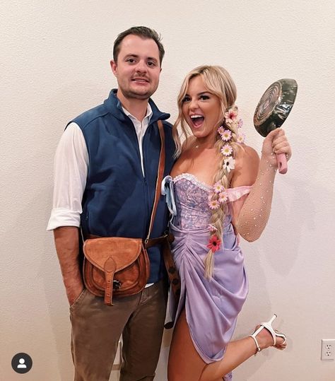 Repunzel And Flynn, Flynn Rider Costume, Rapunzel Halloween, Rapunzel Halloween Costume, Cute Couples Costumes, Movie Halloween Costumes, Halloween Couples, Rapunzel And Flynn, Duo Costumes