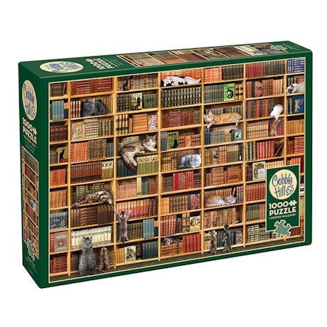 Cat Library, Jigsaw Puzzles 1000, Cat Puzzle, Cobble Hill, 1000 Piece Puzzle, Puzzle 1000, Linen Paper, Puzzle Books, Collage Design