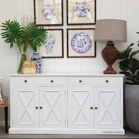 SIDEBOARD  Look no further! The South Hamptons Sideboard is just perfect!  In stock in white white with limewash Top and black limewash Top. Pop onto our website or into our showroom to take a squiz   Simple timeless and oh so delectable!! Hamptons Living Room, Sideboard Decor, South Hampton, Side Board, White Sideboard, Timeless Furniture, Hamptons House, Hamptons Style, Sideboard Storage