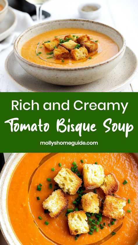 Indulge in the rich and comforting flavors of a homemade tomato bisque soup. This classic recipe is perfect for cozy nights or special gatherings. With its velvety texture and tantalizing taste, tomato bisque soup is sure to become a household favorite. Serve it with a side of crusty bread or a fresh salad for a satisfying meal that will warm your soul. Whether you are craving comfort food or looking to impress your guests, this tomato bisque soup recipe will always hit the spot. Smoked Tomato Bisque Soup, Slow Cooker Tomato Bisque Soup, How To Make Tomato Bisque Soup, Spicy Tomato Bisque Soup, Martha Stewart Soup Recipes, Homemade Tomatoes Soup Recipes, Copycat Campbell’s Tomato Soup, Simple Homemade Tomato Soup, Easy Homemade Tomato Soup With Fresh Tomatoes