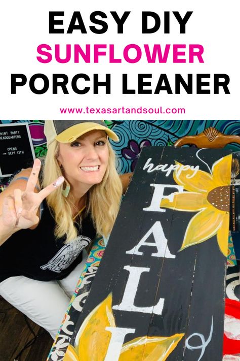 Do you want a great DIY Fall decorating idea? Paint this cute sunflower Fall porch leaner. Welcome Sign Front Door Diy, Diy Outdoor Porch, Paint A Sunflower, Porch Leaners, Diy Sunflower, Idea Paint, Fall Paintings, Fall Decor Diy Crafts, Easy Hacks