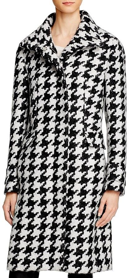 Calvin Klein Houndstooth Coat Jeweled Sweater, Houndstooth Coat, Black And White Jacket, Houndstooth Jacket, Wool Trench Coat, Skirts With Boots, White Houndstooth, Wool Blend Coat, White Jacket