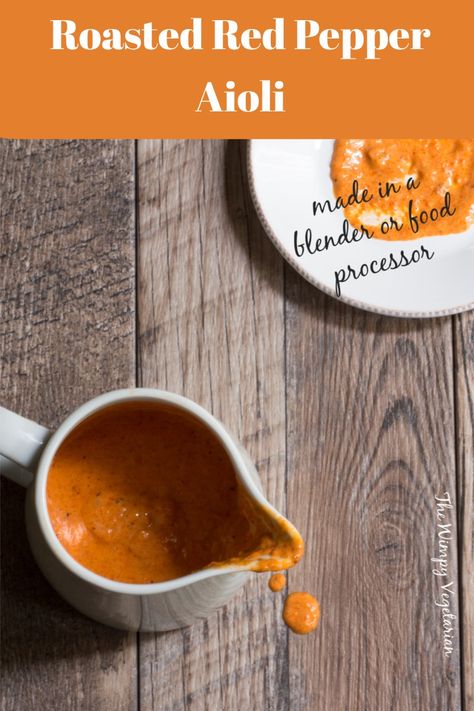 Super-easy red pepper aioli made with a food processor or blender. #RedPepperAioli #RoastedRedPepperAioli #RoastedRedPepperAioliRecipe #EasyHomemadeCondiments #EasySauceRecipes Red Bell Pepper Aioli, Red Pepper Aioli, Roasted Red Pepper Aioli, Red Pepper Aioli Recipe, Vegetarian Appetizers Easy, Aioli Recipe, Mayonnaise Recipe, Homemade Mayonnaise, Potluck Dishes