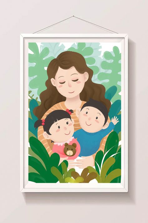 Painting On Mother's Day, Mother Day Painting, Mom Illustration, Mothers Day Cartoon, Drawing Pictures For Kids, Watercolor Negative Painting, Painting Cake, Children's Day Poster, Family Portrait Drawing