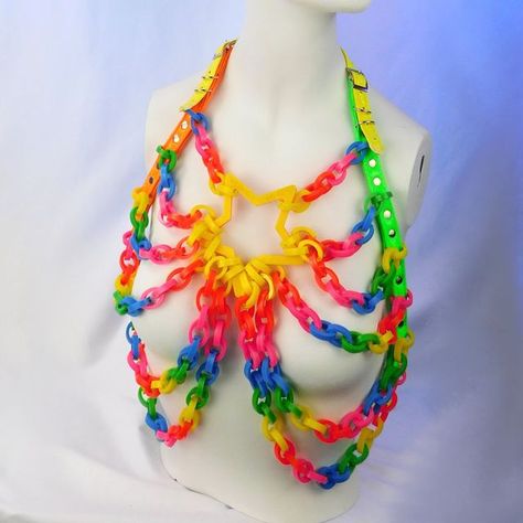 Rainbowcore Fashion, Silly Clothes, Kandi Bracelets, Chain Top, Medical Grade Silicone, Star Chain, Neon Rainbow, Rainbow Star, Orange Accents