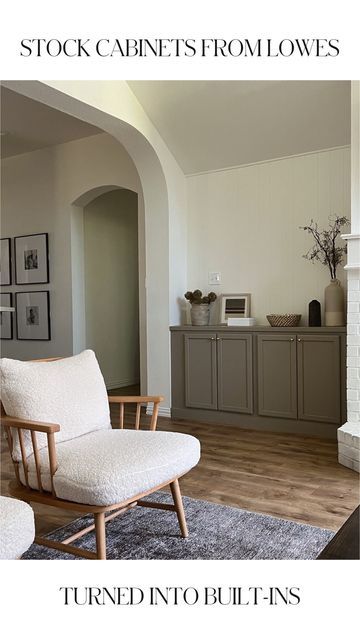 Amanda | According to Mandy on Instagram: "Turn these stock cabinets from @loweshomeimprovement into… whatever you want! Each cabinet was $130 and we have 2 on each side of the fireplace to make these built-ins! Swap out the hinges for some soft close ones to make them feel more luxe and custom! Would you do this in your home? Tell me in the comments! . . . . . #diy #builtins #livingroominspo #builtinshelves #diyhomedecor #diyacrossamerica #girlsusingpowertools #diyblogger #homeinspo #neutralde Fireplace Cabinets On Each Side, Fireplace With Cabinets, Making Furniture, Stock Cabinets, The Fireplace, Diy Remodel, Diy Cabinets, Built In Shelves, Living Room Inspo