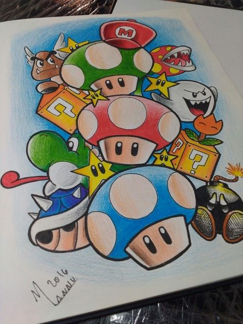 Super Drawing, Mario And Friends, Drawing Disney, Kraf Kertas, Disney Art Drawings, Doodle Art Drawing, Super Mario Art, Nintendo Art, Soyut Sanat Tabloları