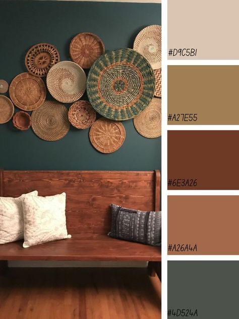 Lounge Colour Scheme Color Combinations, Olive Green Color Palette Colour Schemes, Colour Saturation Interior, Earthy Bedroom Paint Colors, Earthy Home Color Palette, Rust Accent Wall, Colors That Go With Brown, Green And Terracotta Color Scheme, Earthy Color Palette Living Room