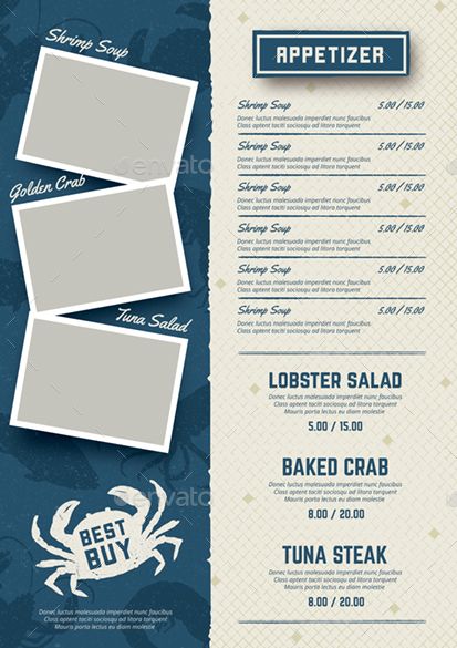 Graphic Motion, Seafood Menu, Lobster Salad, Soup Appetizers, Crab Stuffed Shrimp, Menu Layout, Shrimp Soup, Shrimp Appetizers, Bakery Menu