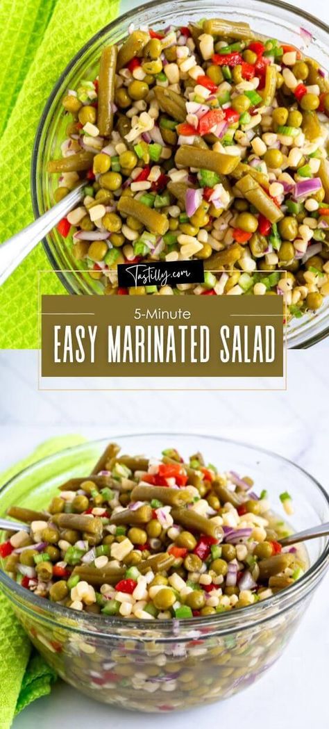 5-Minute Easy Marinated Salad Marinated Salad Vegetables, Marinated Salads, Marinated Bean Salad, Marinated Salad Recipes, Plant Based Salads, Marinated Vegetable Salad, Quick Salad Recipes, Marinated Salad, Bean Salads