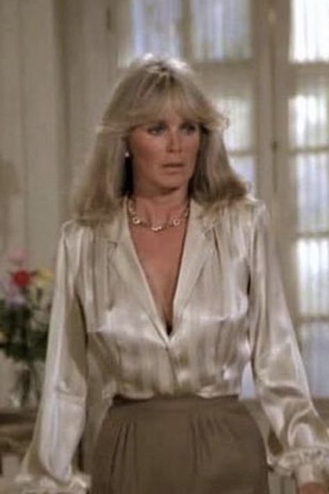 Linda Evans Dynasty, Satin Clothing, Linda Evans, Brown Satin, Satin Dress, Costume Design, Satin Dresses, Celebrities Female, Actresses