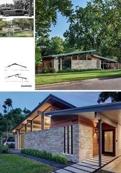 Narrow Mid Century Modern House, Contemporary Adobe Homes, Modern Skillion Roof House, Mid Century Modern Addition Exterior, Mid Century Modern Facade, Midcentury House Exterior, Flw Architecture, Mid Century Modern House Exterior, Mid Century Bungalow