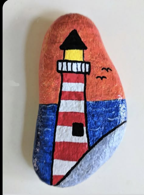 Rock Kunst, Rock Painting Tutorial, Art Pierre, Lighthouse Painting, Stone Art Painting, Painted Rocks Kids, Painted Rocks Craft, Painted Rocks Diy, Rock Painting Ideas Easy