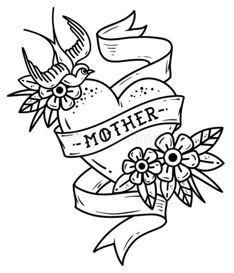 Heart With Ribbon, Mom Heart Tattoo, Retro Vector Illustration, Mom Tattoo Designs, Tattoo Old School, Tattoo Heart, Retro Tattoos, Ribbon Tattoos, Mother Tattoos