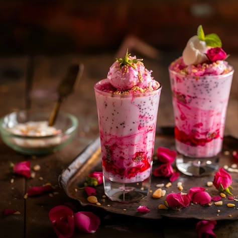 Did you know that falooda traces its roots back to ancient Persia, where it was initially made with vermicelli and rose water? In around 30  minutes, and with simple yet flavorful ingredients, you can create an authentic Indian version of Rose Falooda right in your kitchen. This refreshing treat combines the floral notes of rose... Hyderabadi Food, Falooda Recipe, Saffron Spice, Indian Rose, Food Pic, Rose Flavored, Indian Dessert, Ancient Persia, Indian Dessert Recipes