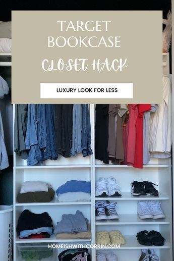 Bookcase Closet Hack, Target Bookcase Closet, Rental Closet, Ikea Decor Hacks, Bookshelf Closet, Bookcase Closet, Diy Closet System, Diy Walk In Closet, Diy Closet Shelves