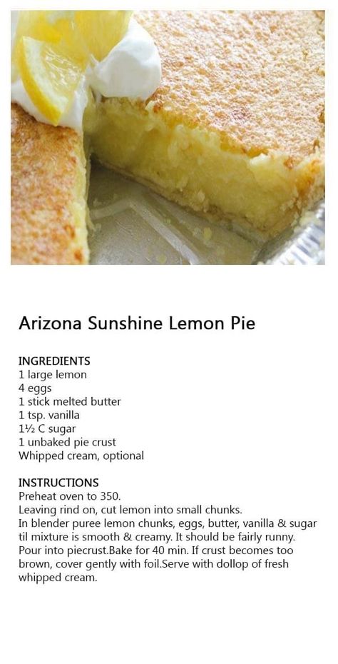 Sunshine Lemon Pie, Lush Dessert, Lemon Lush, Lemon Pie Recipe, Lemon Dessert Recipes, Lemon Pie, Perfect Pies, Delicious Pies, Lemon Desserts