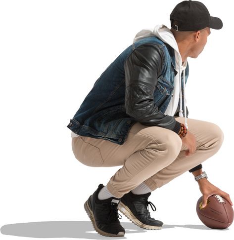 Crouching Man With Ball Man, maleBlack, african american, afroSunlight, daylight, sun, sunshine, sunny Summer, warm, lightAutumn, fallCasual, everyday, coosy, normalStanding, Sitting, Playing, joy, fun, enjoyHat, Young Adult, Jacket, Ground view, Single person, alone, soloCasual v9, Non animated, Man Crouching Reference, Person Sitting On Ground, Person Crouching Reference, Person Crouching, Sitting Squats, Man Crouching, Person Pose, Reference Clothes, Sitting Pose Reference