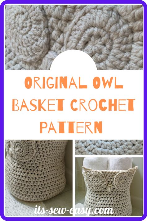 Owl Basket Crochet Pattern Free, Crochet Owl Basket Free Pattern, Crochet Owl Basket, Owl Basket, House Crochet, Basket Crochet Pattern, Useful Stuff, Crochet Bird, Owl Designs