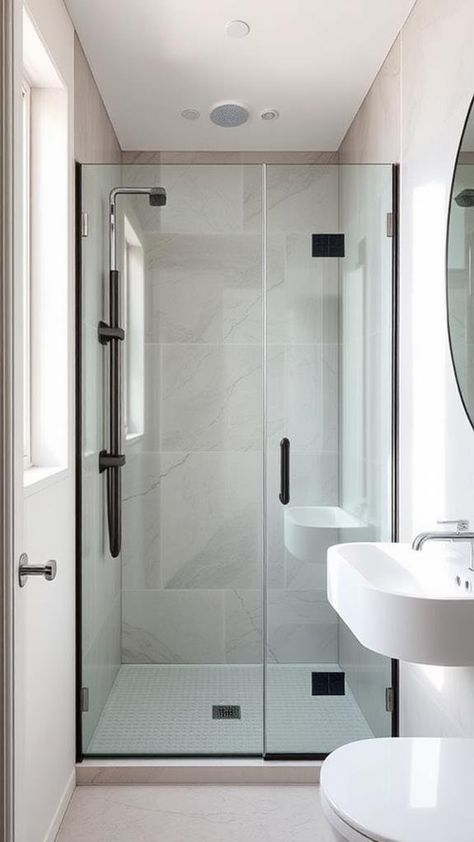 7 Stylish Walk-In Shower Ideas for Small Bathrooms Shower Dimensions Walk In, Standing Shower Remodel, Walk In Shower Small Bathroom, Small Walk In Showers, Small Walk In Shower Ideas, Shower Small Bathroom, Walk In Shower With Tub, Shower Dimensions, Walk In Shower Ideas