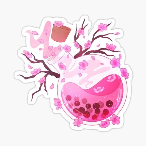 A glowing, pink cherry blossom potion for the soul • Millions of unique designs by independent artists. Find your thing. Bubble Tea Sticker, Stickers Cool, Bottle Drawing, Pink Cherry Blossom, Pink Cherry, Cute Kawaii Drawings, Kawaii Stickers, Kawaii Drawings, Kawaii Art