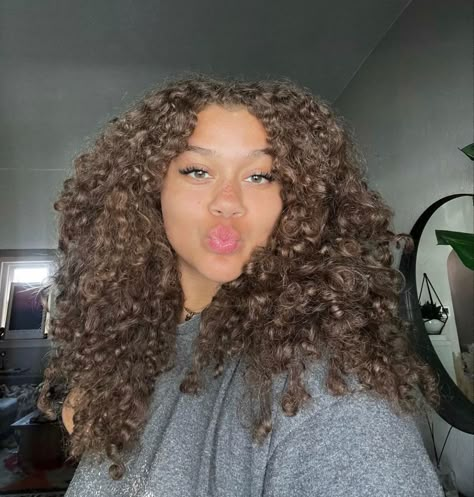 Brown Hair On Mixed Skin, Medium Brown Hair Curly, Curly Light Brown Hair Black Women, Chestnut Brown Hair On Black Women Curls, Hazelnut Brown Curly Hair, Chocolate Brown Curly Hair Natural, Dyed Curly Hair Ideas Colour Brown, Cool Brown Curly Hair, Chocolate Brown Hair Curly Natural Curls