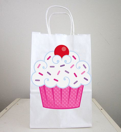 Cupcake Goody Bag Tags, Cupcake Favor Tags, Cupcake Birthday Favors Cupcake Theme Birthday Party, Cupcake Favors, Cupcake Theme, Pink Paw Print, Wedding Party Bags, First Birthday Cupcakes, Donut Gifts, Cupcake Birthday Party, Cupcake Gift