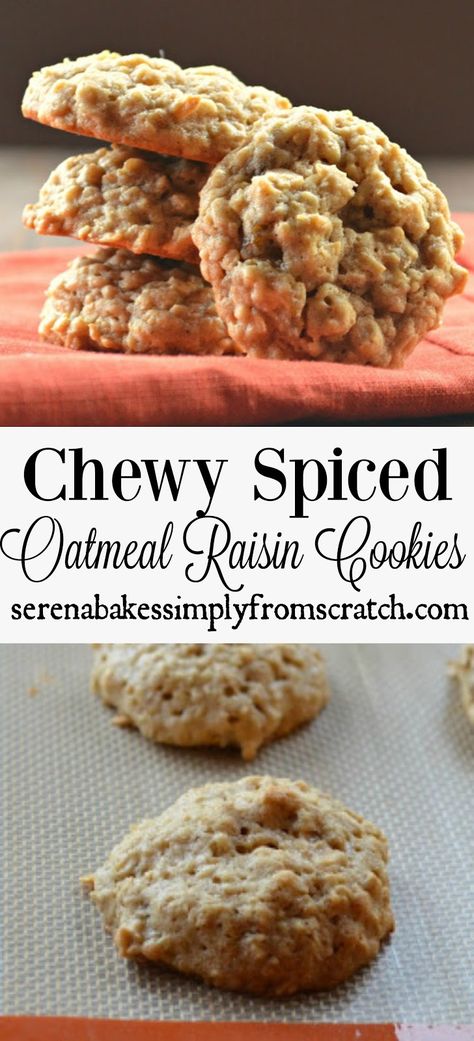 Chewy Spiced Oatmeal Raisin Cookies Soft Chewy Oatmeal Cookies, Oatmeal Raisin Cookies Recipe, Raisin Cookies Recipe, Chewy Oatmeal Raisin Cookies, Spiced Oatmeal, Best Oatmeal Raisin Cookies, Cookie Recipes Oatmeal Raisin, Oatmeal Raisin Cookies Chewy, Cookies Healthy